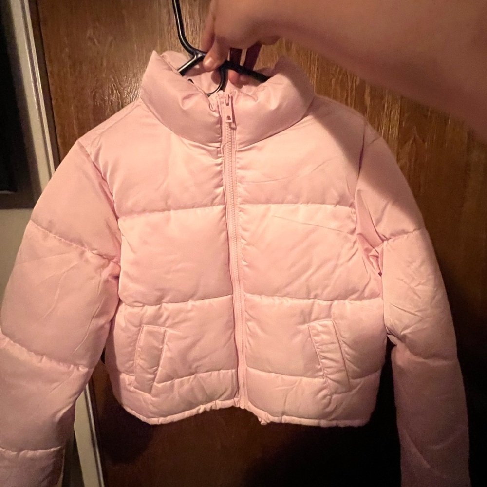 No Boundaries Pink Puffer Jacket High Collar Quilted